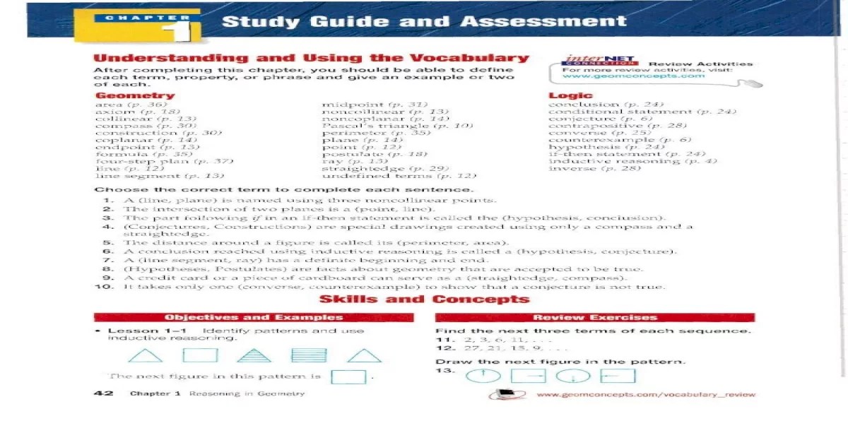 Geometry chapter 1 resource book answer key